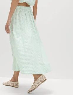Pure Cotton Striped Midi Circle Skirt