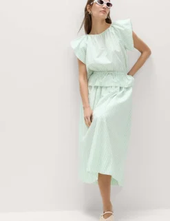 Pure Cotton Striped Midi Circle Skirt