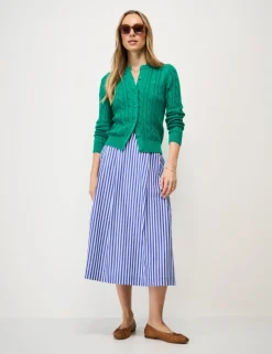 Pure Cotton Striped Midi A-Line Skirt
