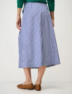 Pure Cotton Striped Midi A-Line Skirt
