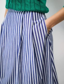 Pure Cotton Striped Midi A-Line Skirt