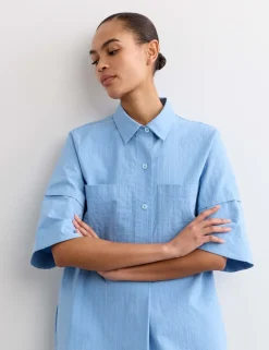 Pure Cotton Striped Midi Shirt Dress