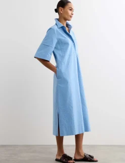 Pure Cotton Striped Midi Shirt Dress