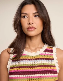 Pure Cotton Striped Mock Crochet Mini Dress