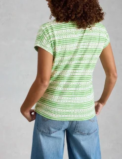 Pure Cotton Striped Notch Neck T-Shirt