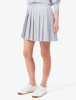 Pure Cotton Striped Pleated Mini Skirt