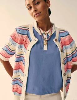 Pure Cotton Striped Pointelle Cardigan