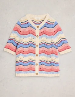Pure Cotton Striped Pointelle Cardigan