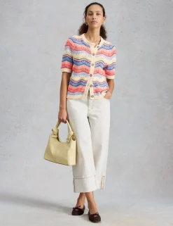 Pure Cotton Striped Pointelle Cardigan