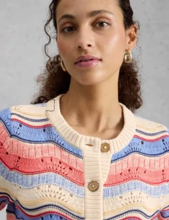 Pure Cotton Striped Pointelle Cardigan
