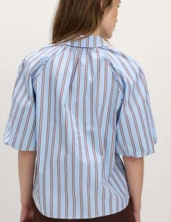 Pure Cotton Striped Puff Sleeve Shirt