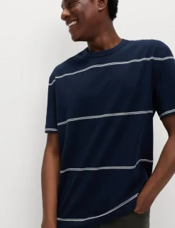 Pure Cotton Striped Relaxed Crew Neck T-Shirt