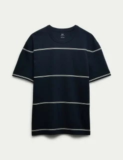Pure Cotton Striped Relaxed Crew Neck T-Shirt