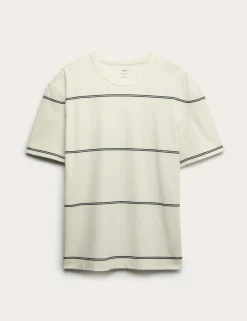 Pure Cotton Striped Relaxed Crew Neck T-Shirt