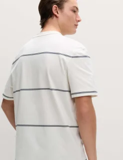 Pure Cotton Striped Relaxed Crew Neck T-Shirt