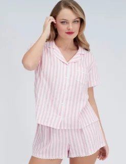 Pure Cotton Striped Revere Shortie Set