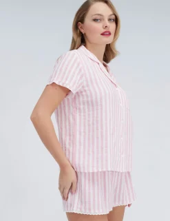 Pure Cotton Striped Revere Shortie Set
