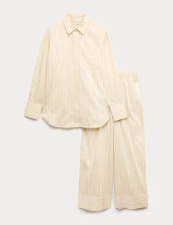 Pure Cotton Striped Revere Pyjama Set