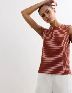 Pure Cotton Striped Ribbed Vest Top