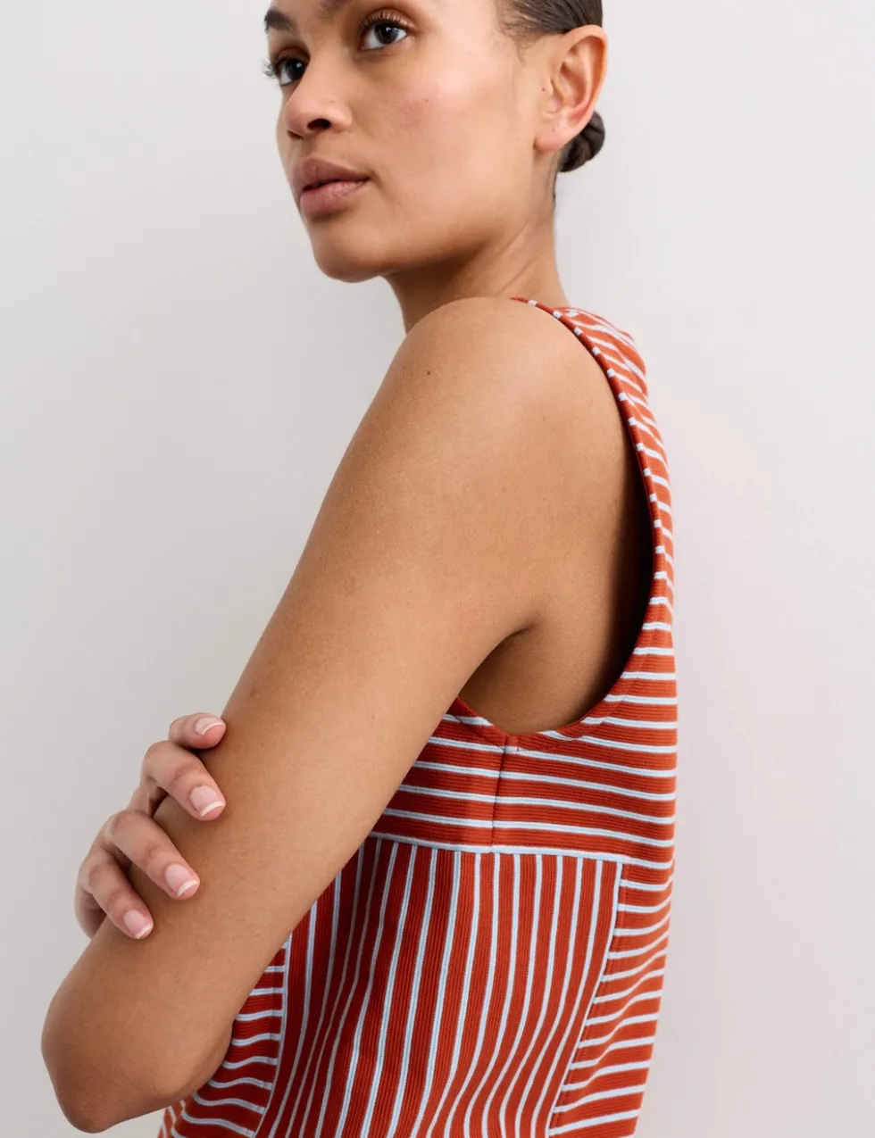 Pure Cotton Striped Ribbed Vest Top
