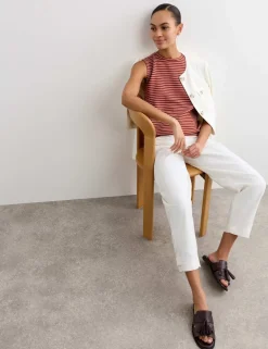 Pure Cotton Striped Ribbed Vest Top