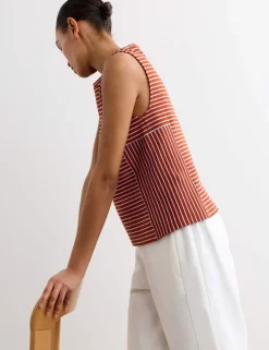 Pure Cotton Striped Ribbed Vest Top