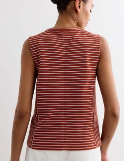 Pure Cotton Striped Ribbed Vest Top