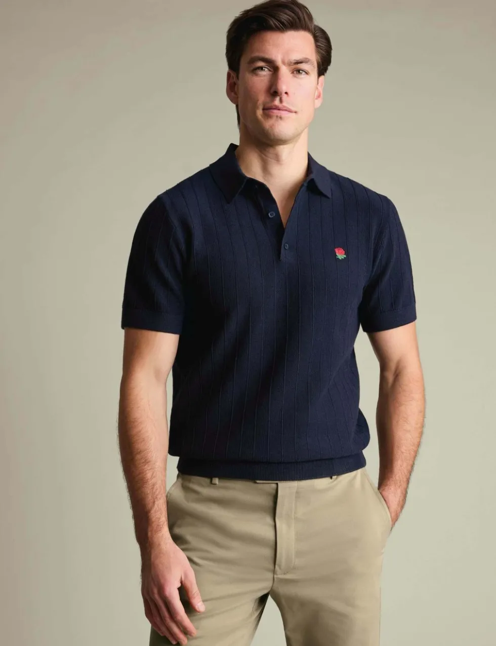 Pure Cotton Striped Rose Knitted Polo Shirt