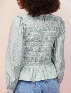 Pure Cotton Striped Round Neck Blouse
