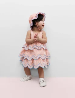 Pure Cotton Striped Scallop Dress (0-5 Yrs)