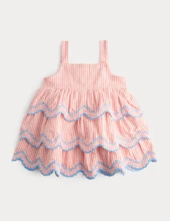 Pure Cotton Striped Scallop Dress (0-5 Yrs)