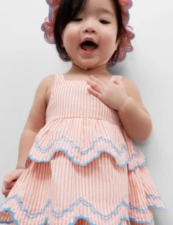 Pure Cotton Striped Scallop Dress (0-5 Yrs)