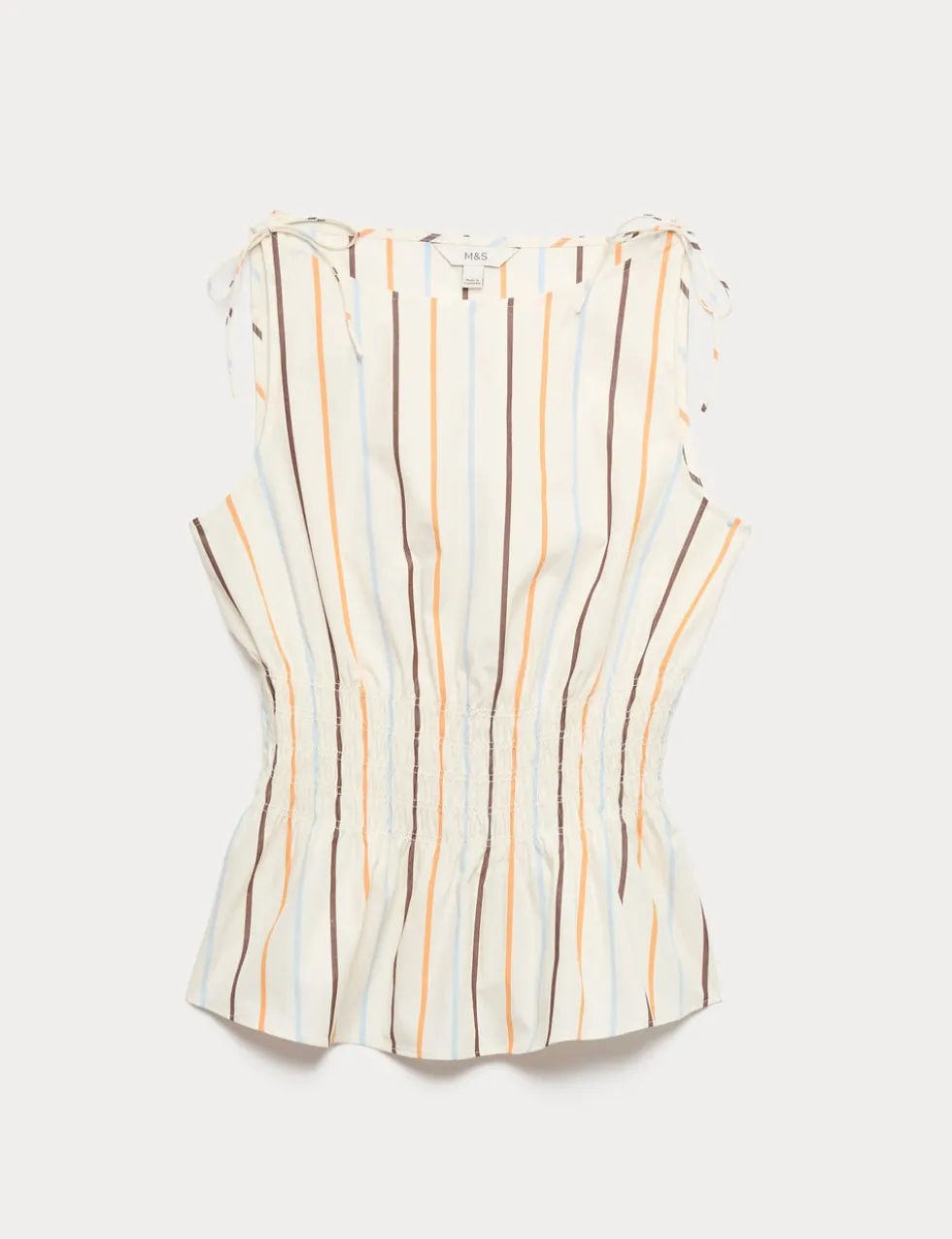 Pure Cotton Striped Shirred Waisted Top
