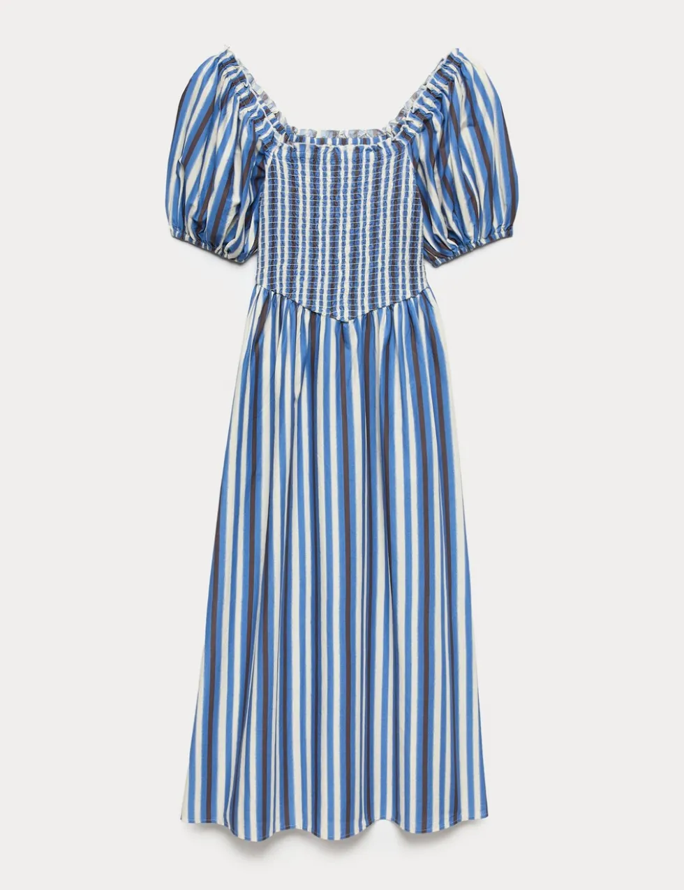 Pure Cotton Striped Shirred Midi Dress