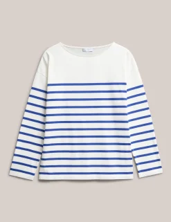 Pure Cotton Striped Slash Neck Top