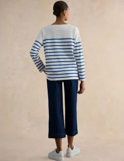 Pure Cotton Striped Slash Neck Top