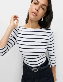 Pure Cotton Striped Slash Neck Slim Fit Top