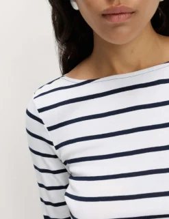 Pure Cotton Striped Slash Neck Slim Fit Top