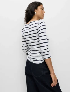 Pure Cotton Striped Slash Neck Slim Fit Top