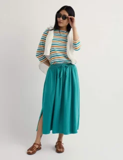 Pure Cotton Striped Slash Neck Top