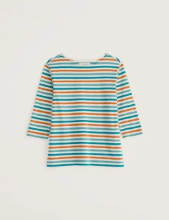 Pure Cotton Striped Slash Neck Top