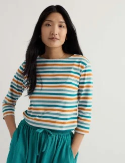 Pure Cotton Striped Slash Neck Top