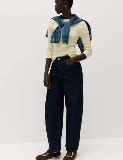 Pure Cotton Striped Slash Neck Slim Fit Top