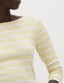 Pure Cotton Striped Slash Neck Slim Fit Top