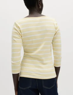 Pure Cotton Striped Slash Neck Slim Fit Top