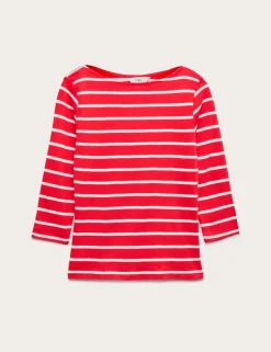 Pure Cotton Striped Slash Neck Slim Fit Top