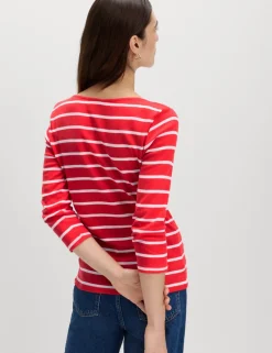 Pure Cotton Striped Slash Neck Slim Fit Top