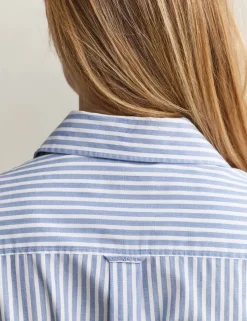 Pure Cotton Striped Sleeveless Midi Shirt Dress
