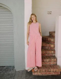 Pure Cotton Striped Straight Leg Trousers