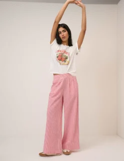 Pure Cotton Striped Straight Leg Trousers
